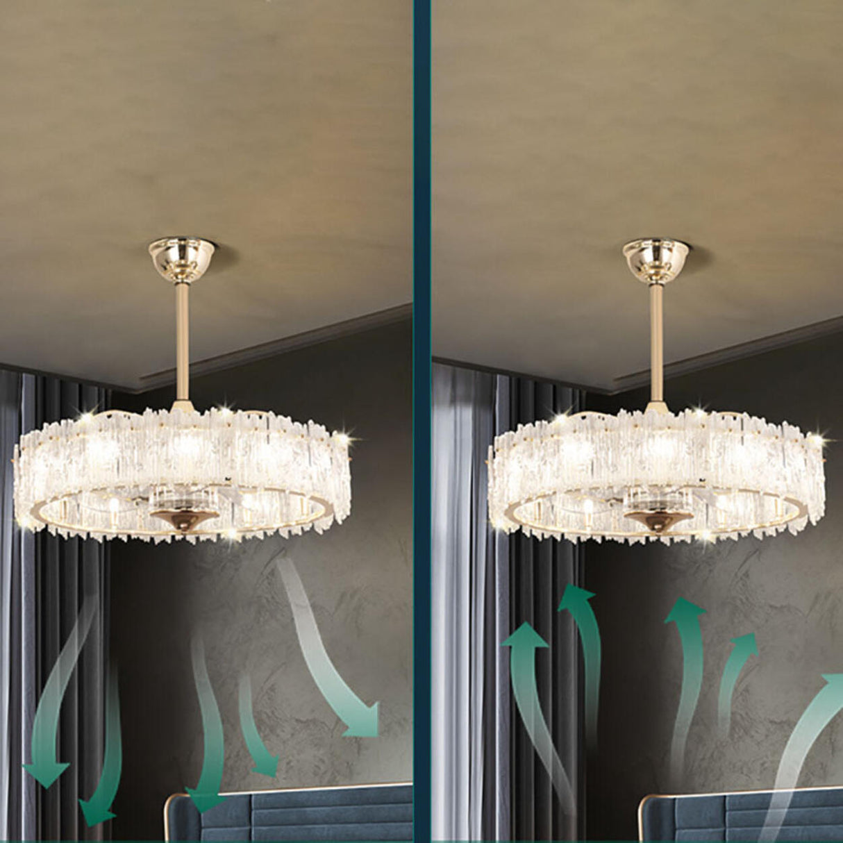 Elegant Round Crystal Chandelier Ceiling Fan Light Image - 16