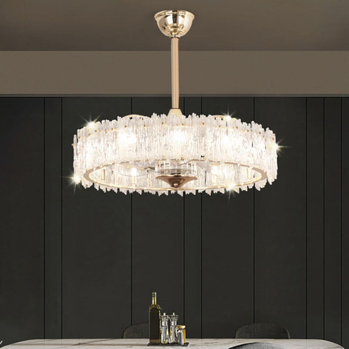 Elegant Round Crystal Chandelier Ceiling Fan Light Image - 18