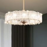 Elegant Round Crystal Chandelier Ceiling Fan Light Image - 3