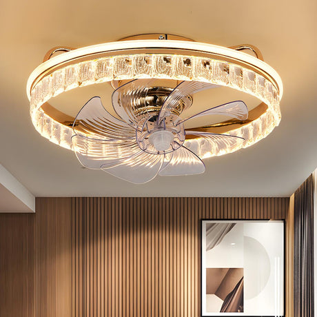 Elegant Round Crystal Modern Ceiling Fan with Light Image - 1