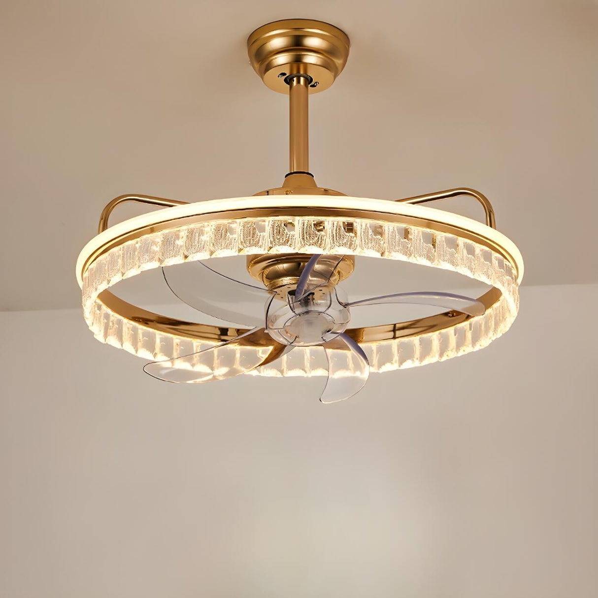 Elegant Round Crystal Modern Ceiling Fan with Light Image - 15