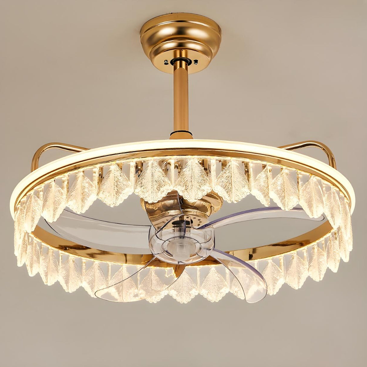 Elegant Round Crystal Modern Ceiling Fan with Light Image - 18