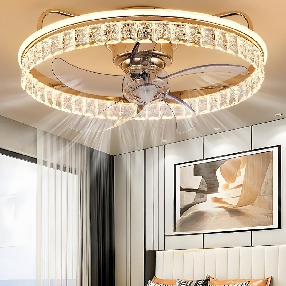 Elegant Round Crystal Modern Ceiling Fan with Light Image - 21