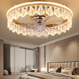 Elegant Round Crystal Modern Ceiling Fan with Light Image - 3