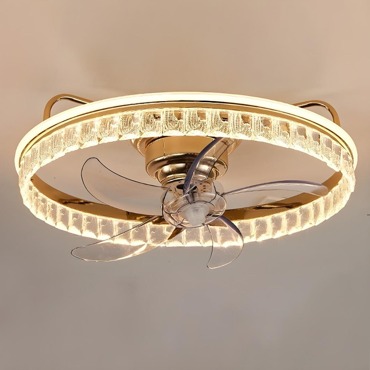 Elegant Round Crystal Modern Ceiling Fan with Light Image - 9