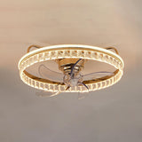 Elegant Round Crystal Windmill Ceiling Fan with Light Image - 11