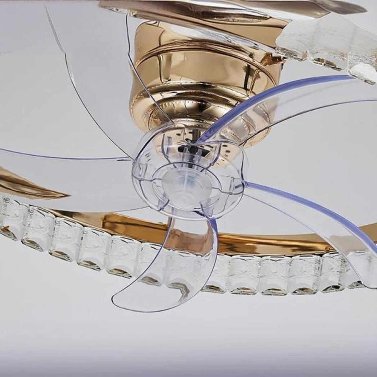 Elegant Round Crystal Windmill Ceiling Fan with Light Image - 16