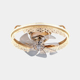 Elegant Round Crystal Windmill Ceiling Fan with Light Image - 5