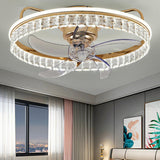 Elegant Round Crystal Windmill Ceiling Fan with Light Image - 6