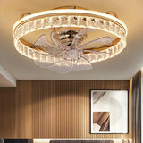 Elegant Round Crystal Windmill Ceiling Fan with Light Image - 8