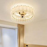 Elegant Round Feathered Glass Shade Ceiling Fan Light Image - 1