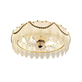 Elegant Round Feathered Glass Shade Ceiling Fan Light Image - 10