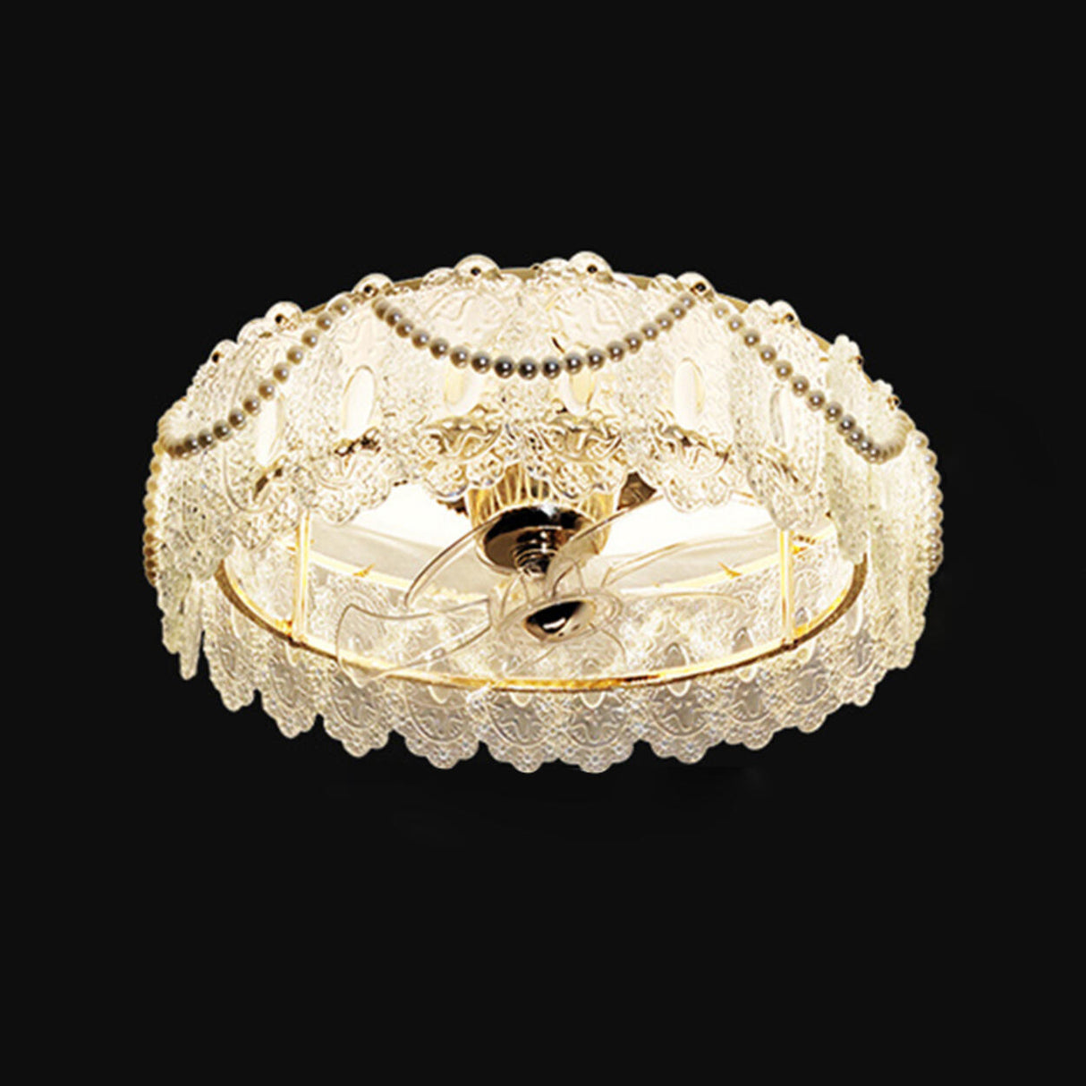 Elegant Round Feathered Glass Shade Ceiling Fan Light Image - 19