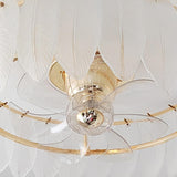 Elegant Round Feathered Glass Shade Ceiling Fan Light Image - 20