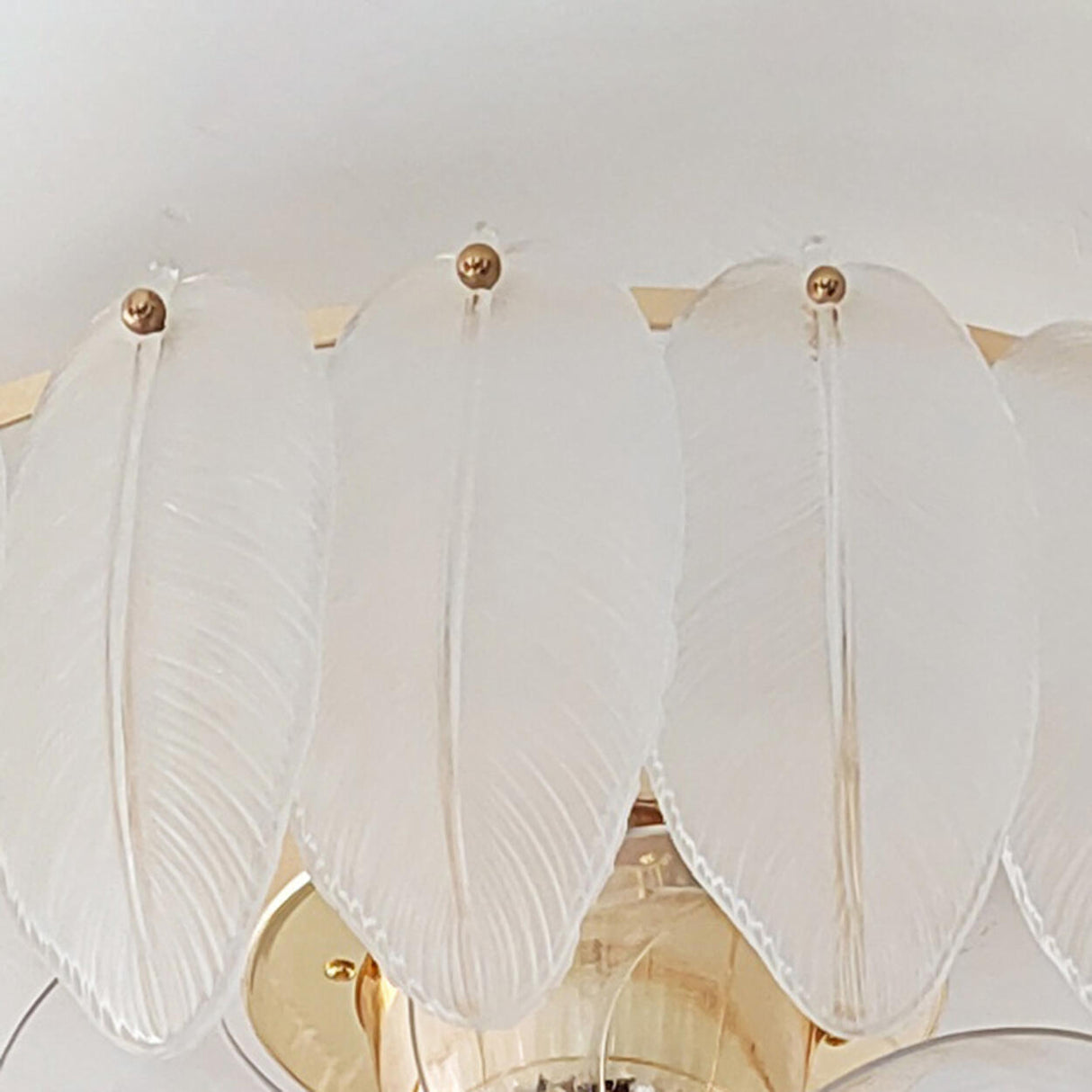 Elegant Round Feathered Glass Shade Ceiling Fan Light Image - 21