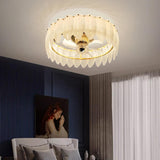 Elegant Round Feathered Glass Shade Ceiling Fan Light Image - 22