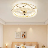 Elegant Round Feathered Glass Shade Ceiling Fan Light Image - 5