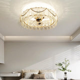 Elegant Round Feathered Glass Shade Ceiling Fan Light Image - 7