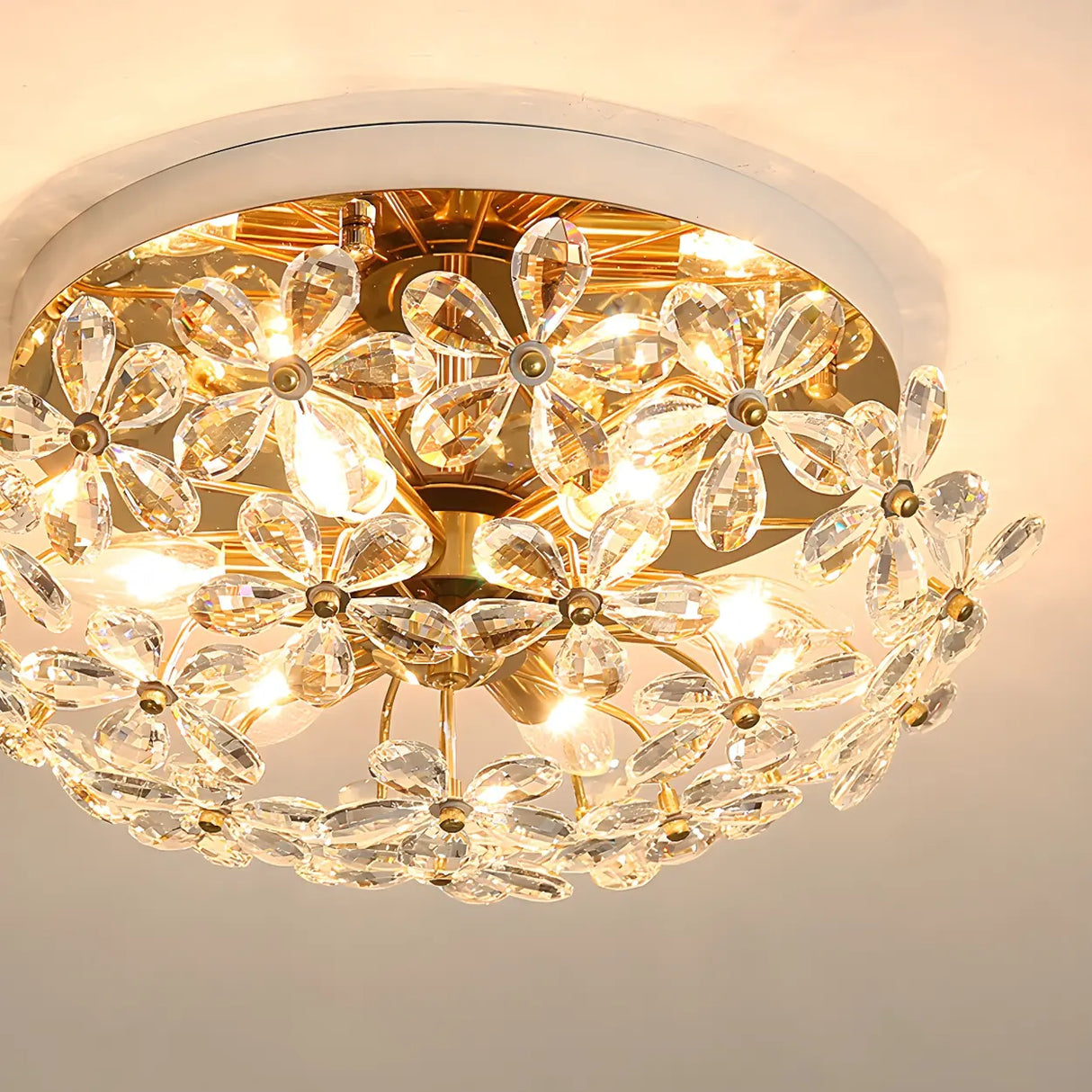 Elegant Round Flower Crystal Flush Mount Ceiling Light Image - 3