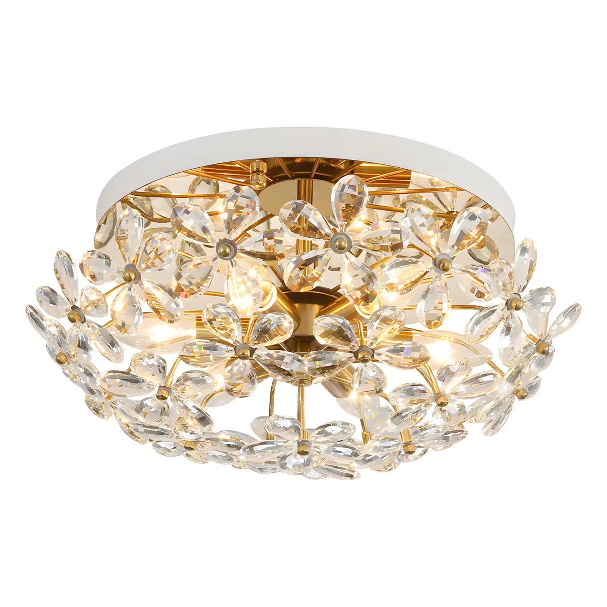 Elegant Round Flower Crystal Flush Mount Ceiling Light Image - 5