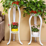 Elegant Round Metal White 2-Tier Plant Stand with Legs Image - 1