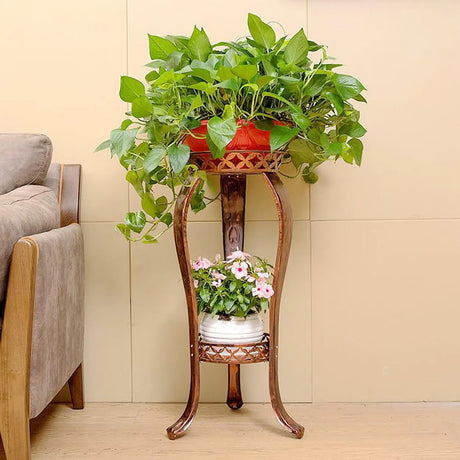 Elegant Round Metal White 2-Tier Plant Stand with Legs Image - 2