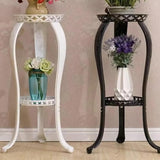 Elegant Round Metal White 2-Tier Plant Stand with Legs Image - 4