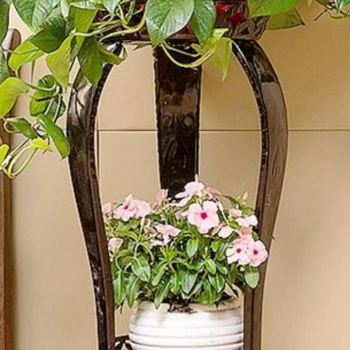 Elegant Round Metal White 2-Tier Plant Stand with Legs Image - 9