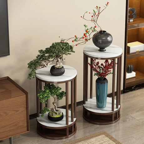 Elegant Round Wood Base Indoor Floor Plant Stand Brown Image - 1