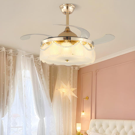 Elegant Shell Decor Round Ceiling Fan with LED Light Image - 2