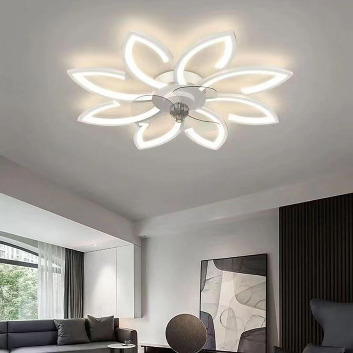 Elegant Simple 3 Clear Blade Flower Ceiling Fan Light Image - 3