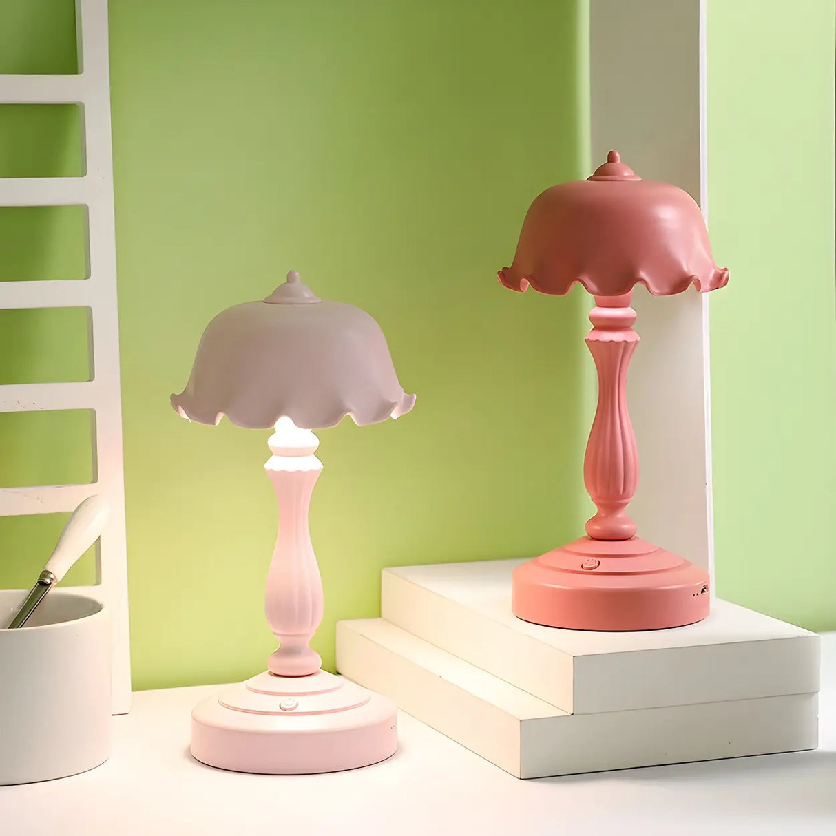 Elegant Simple Flower Resin Bedroom LED Table Lamp Image - 4