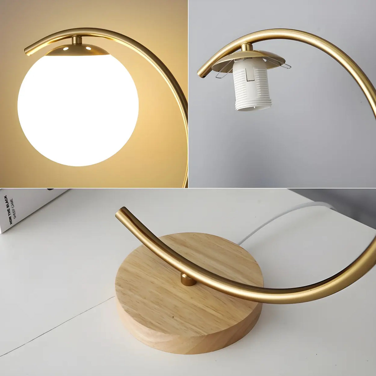 Elegant Simple Glass Globe Curved Metal Table Lamp Image - 8