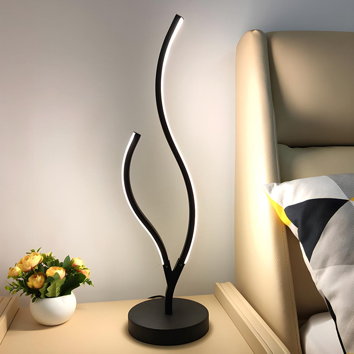 Elegant Simple LED Strip Curved Iron Decor Table Lamp Image - 1