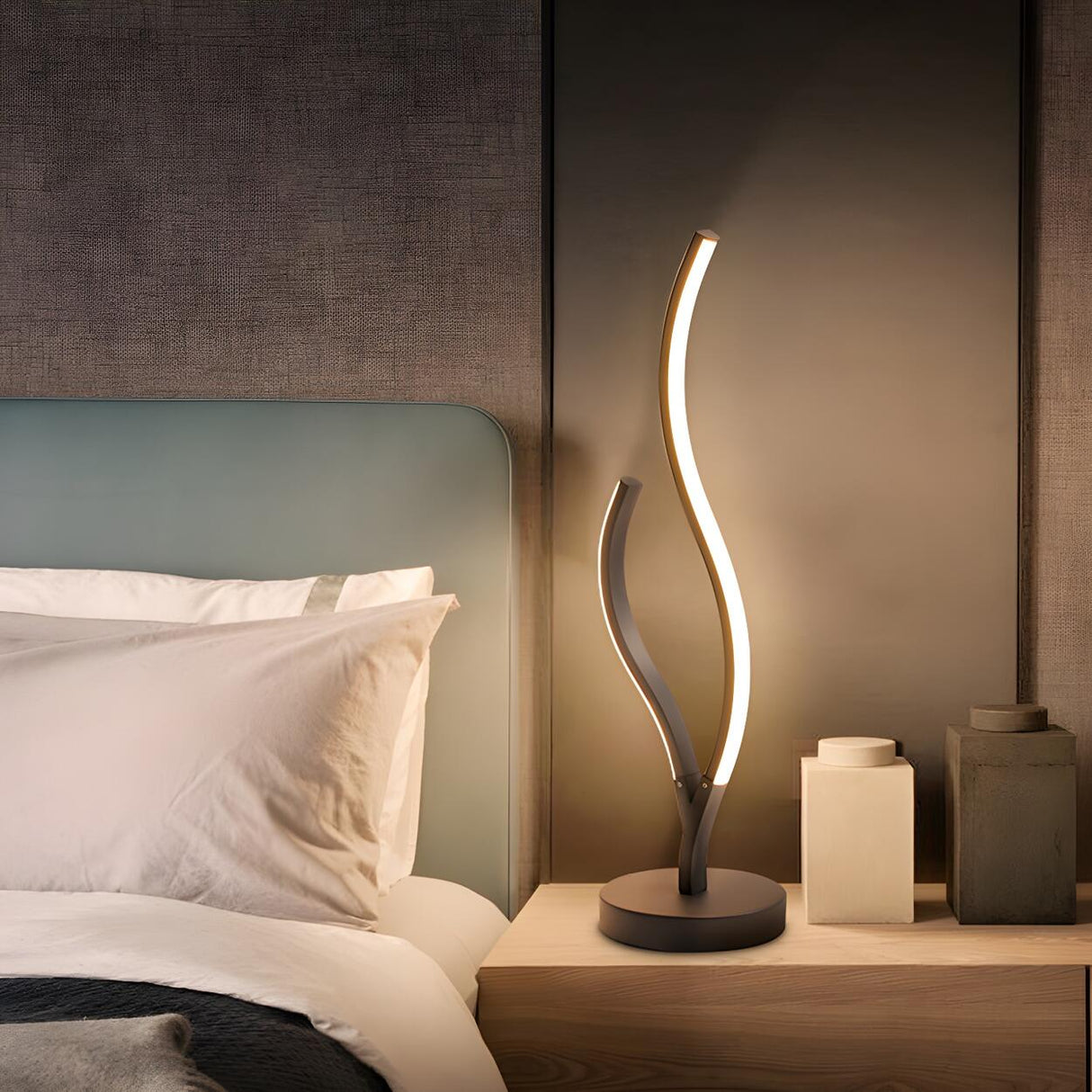 Elegant Simple LED Strip Curved Iron Decor Table Lamp Image - 14