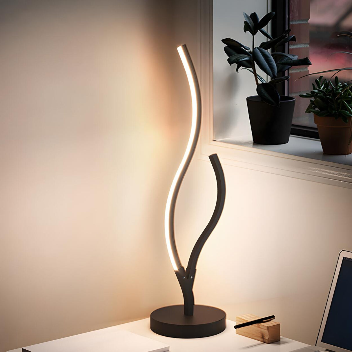 Elegant Simple LED Strip Curved Iron Decor Table Lamp Image - 15