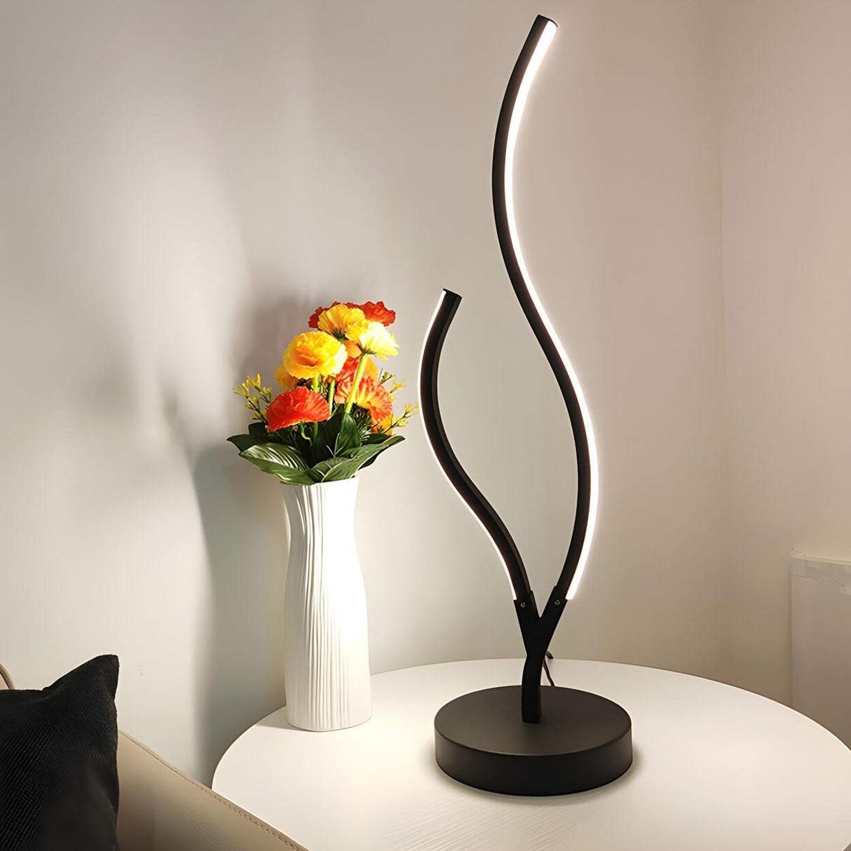 Elegant Simple LED Strip Curved Iron Decor Table Lamp Image - 18