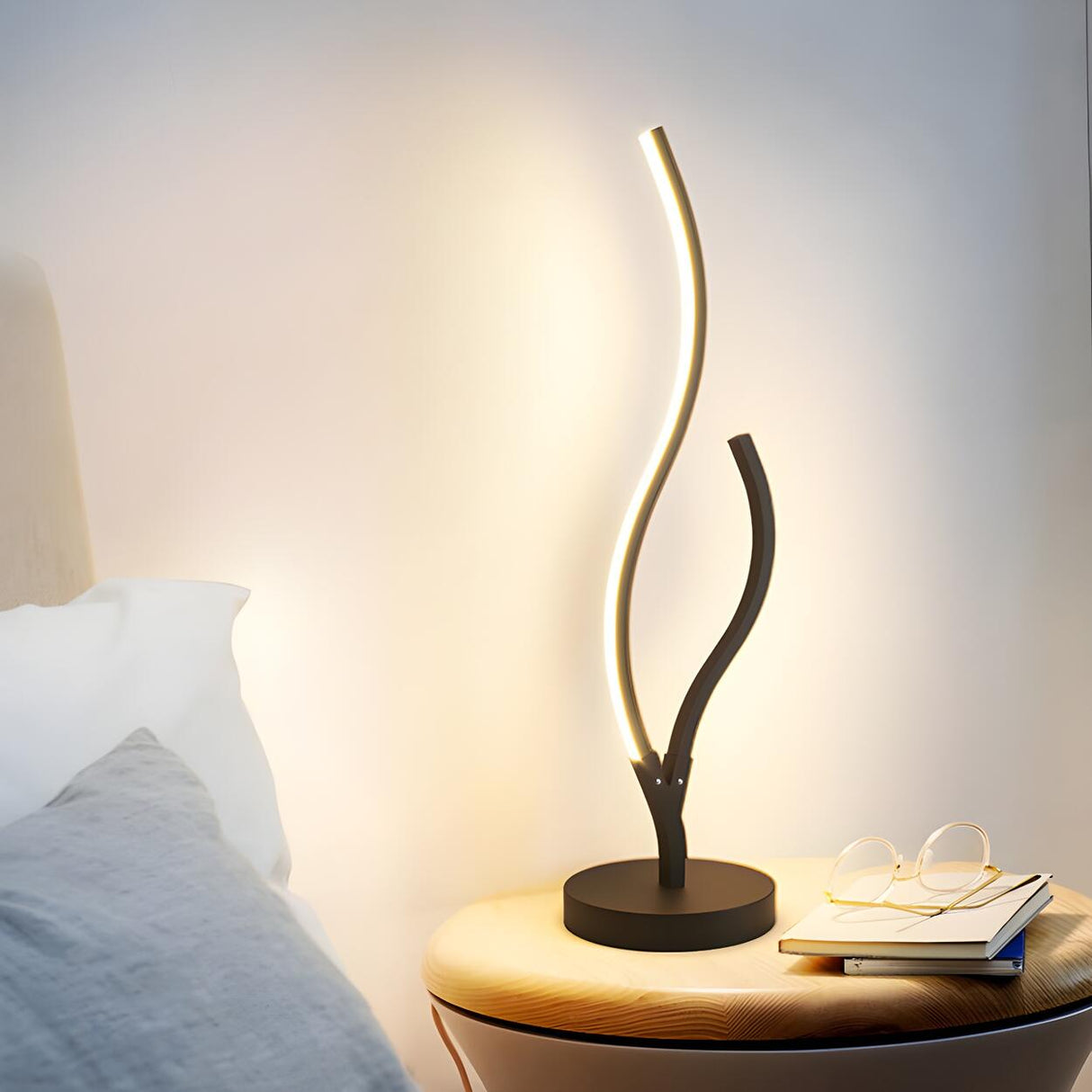 Elegant Simple LED Strip Curved Iron Decor Table Lamp Image - 19