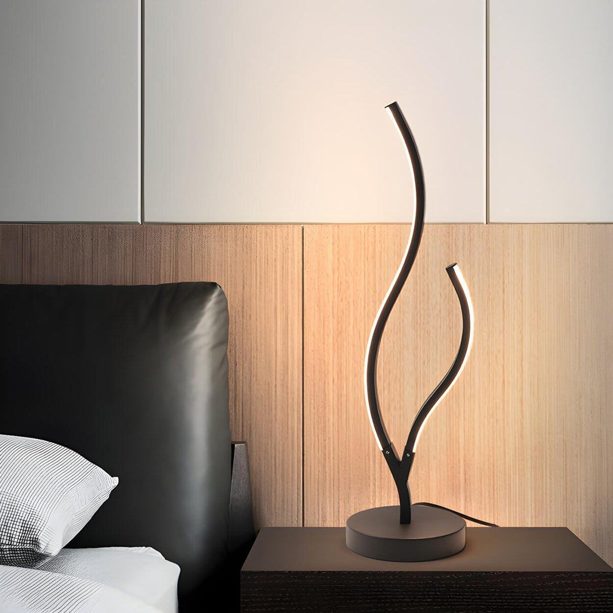 Elegant Simple LED Strip Curved Iron Decor Table Lamp Image - 4