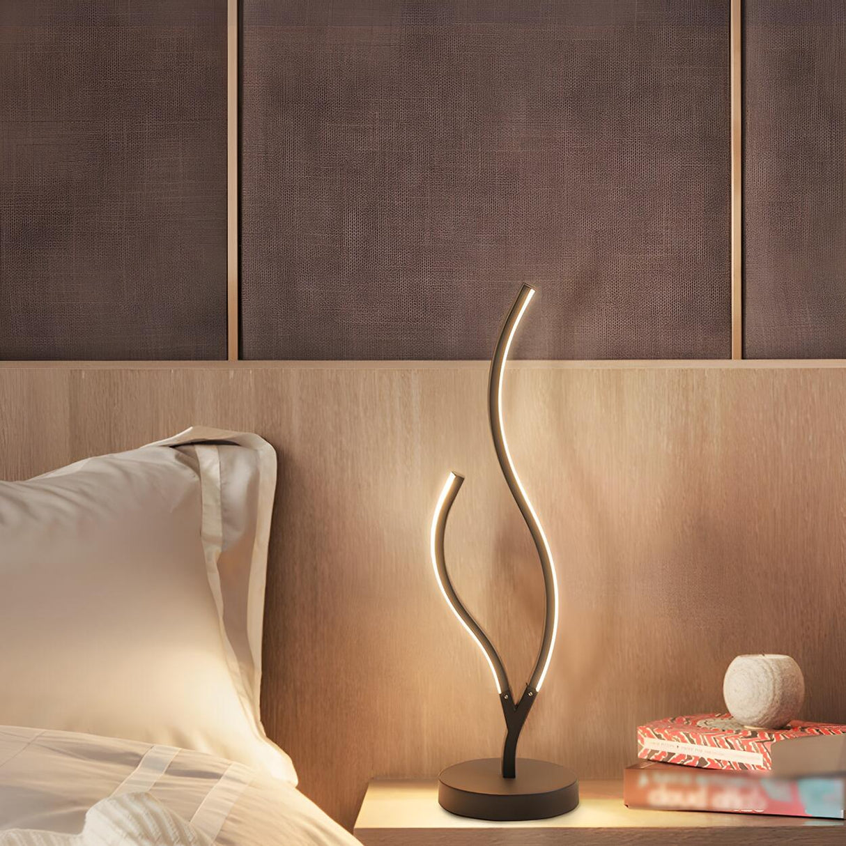 Elegant Simple LED Strip Curved Iron Decor Table Lamp Image - 6