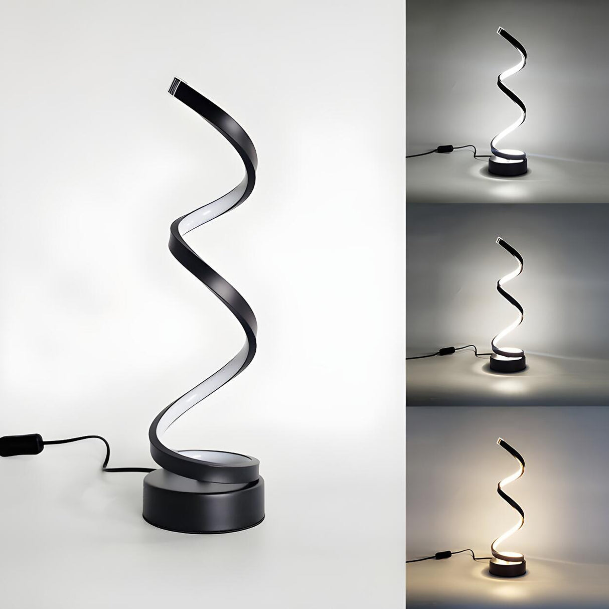 Elegant Simple Spiral Strip Metal Bedroom Table Lamp Image - 11