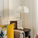 Elegant Simple White Drum Dome Fabric Shade Table Lamp Image - 2