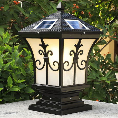 Elegant Solar Lantern Black Metal Outdoor Table Lamp Image - 1