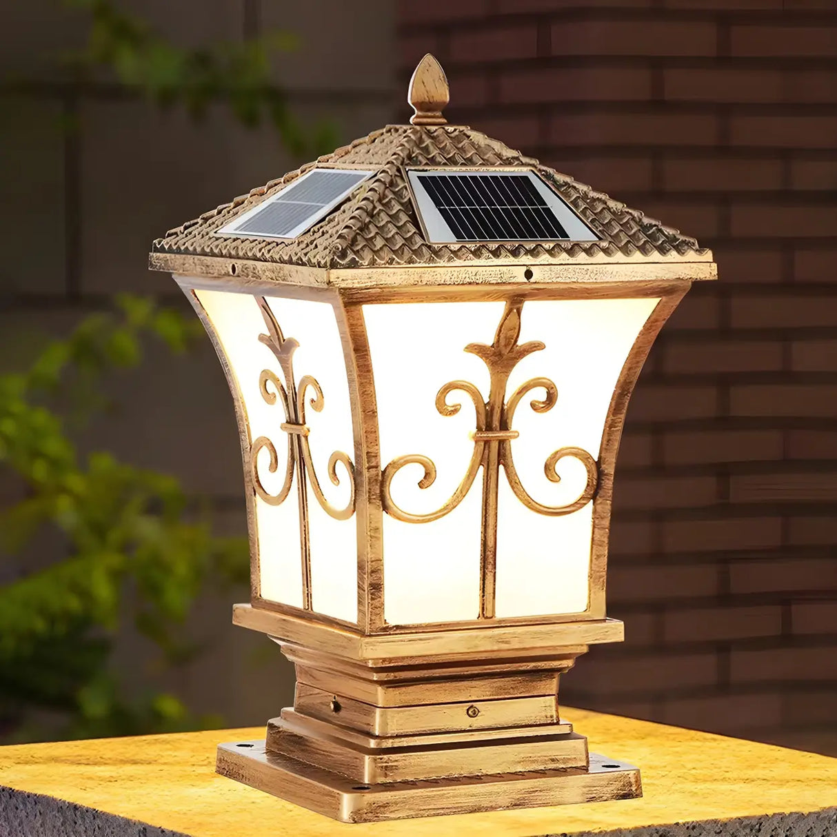 Elegant Solar Lantern Black Metal Outdoor Table Lamp Image - 11