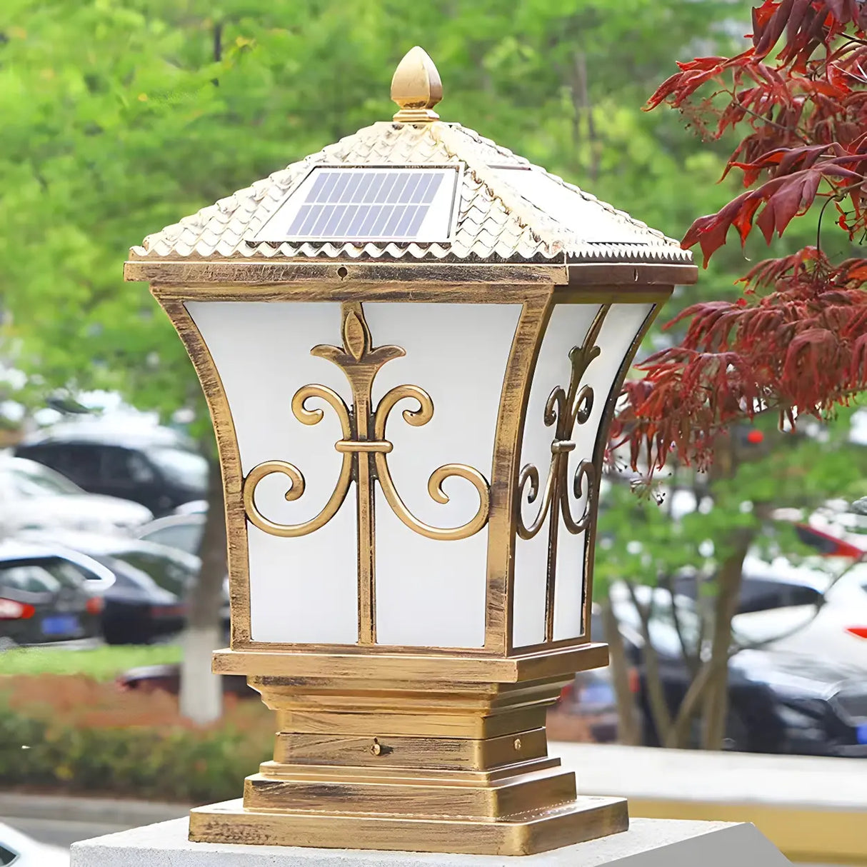 Elegant Solar Lantern Black Metal Outdoor Table Lamp Image - 12