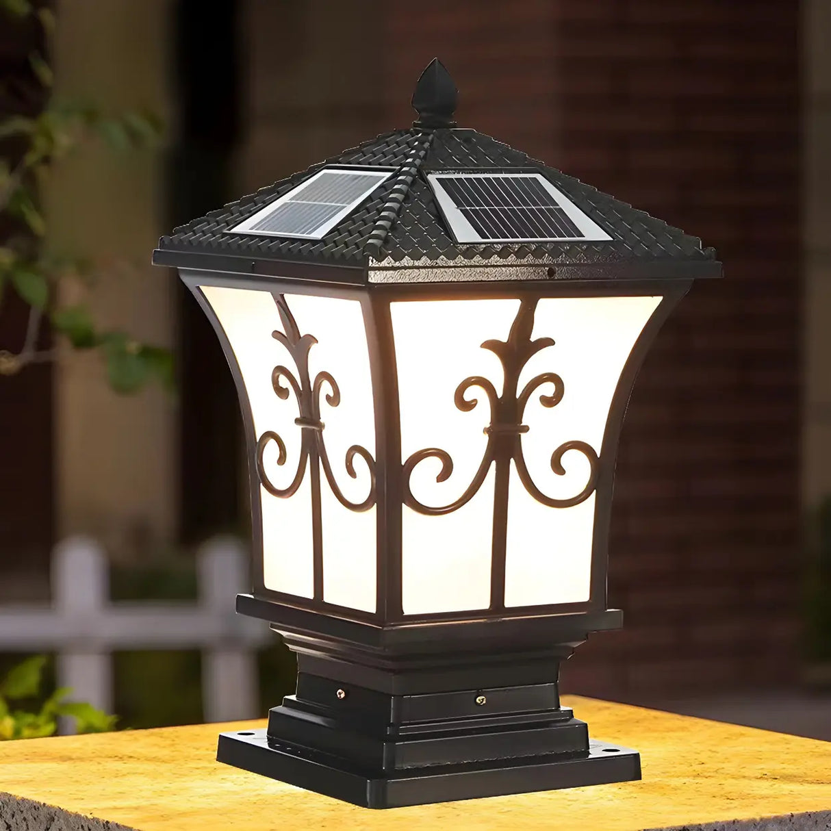 Elegant Solar Lantern Black Metal Outdoor Table Lamp Image - 2