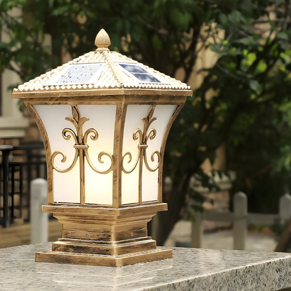 Elegant Solar Lantern Black Metal Outdoor Table Lamp Image - 4