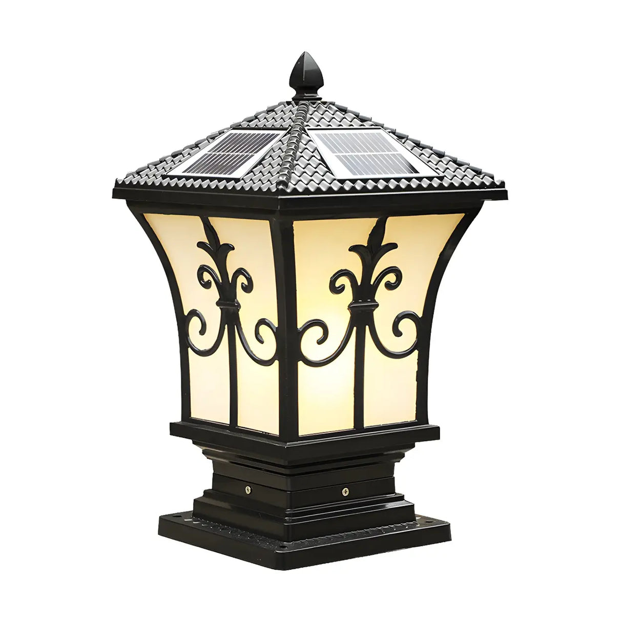 Elegant Solar Lantern Black Metal Outdoor Table Lamp Image - 7