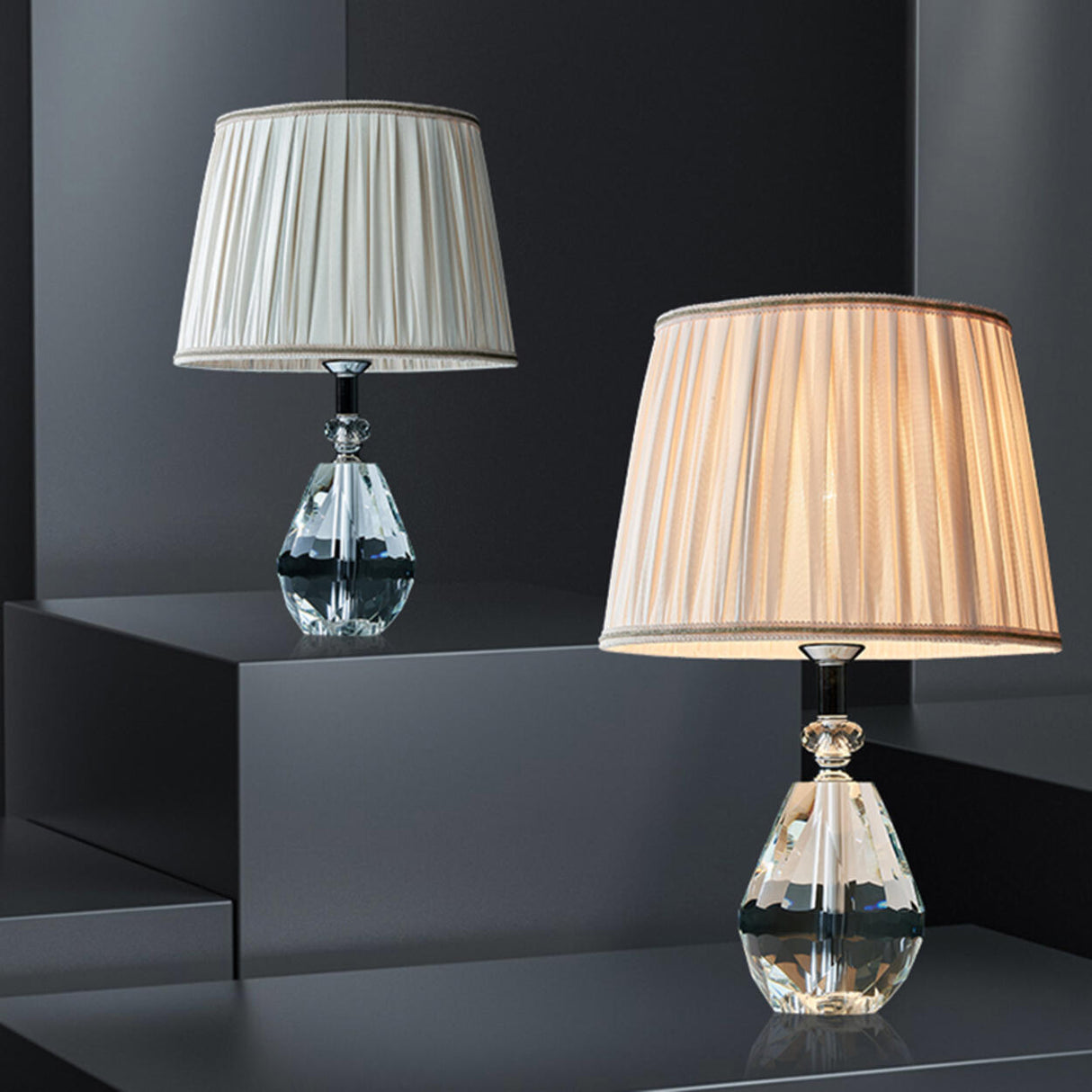 Elegant Sparkling Crystal Base Geometric Table Lamp Image - 2