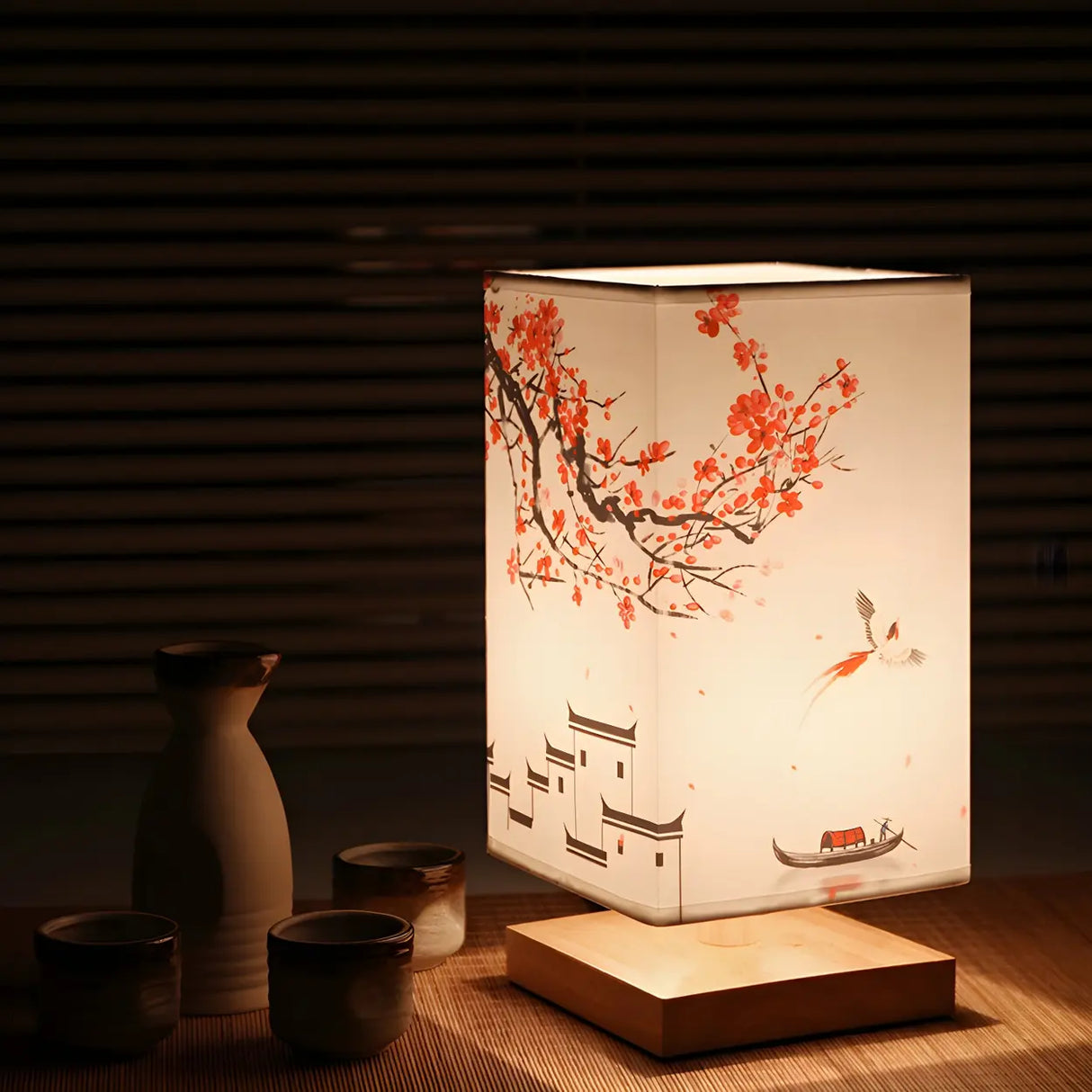 Elegant Square Fabric Floral Pattern Decor Table Lamp Image - 2